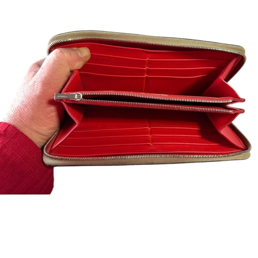 Celine Zip Around Wallet Tan Grained Leather‎ Continental Purse Red Interior COA - Picture 2 of 4
